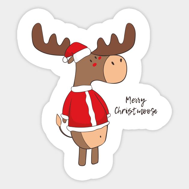 Merry Christmoose, Funny Cute Christmas Moose Sticker by Dreamy Panda Designs